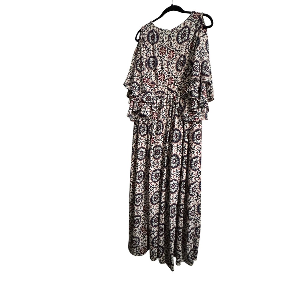 Impressions Medallion Print Maxi Dress Blue Red Ruffle Bell Sleeve Large Boho - Picture 12 of 12